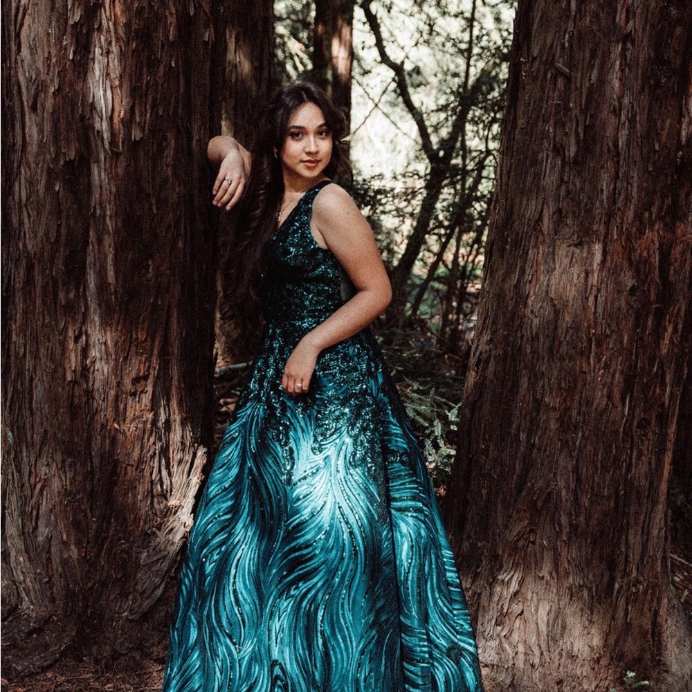 JVN 60641 Jovani Emerald Green Sequin Ball Gown Size 4 (fits 6/8)